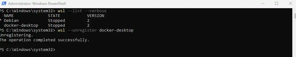 remove docker using cmd