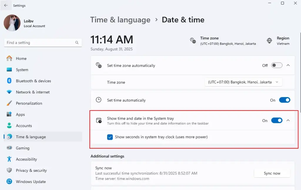 Enable Seconds on the Taskbar Windows