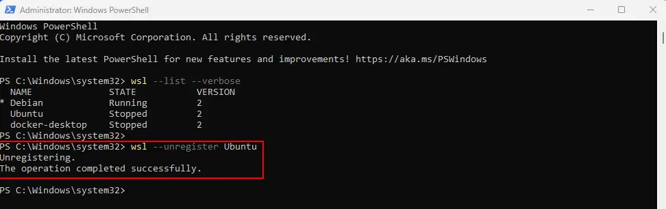 Ubuntu removed from wsl2